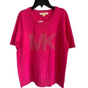 Michael Kors Med Hot Pink Knit Studded Top. BNWT
